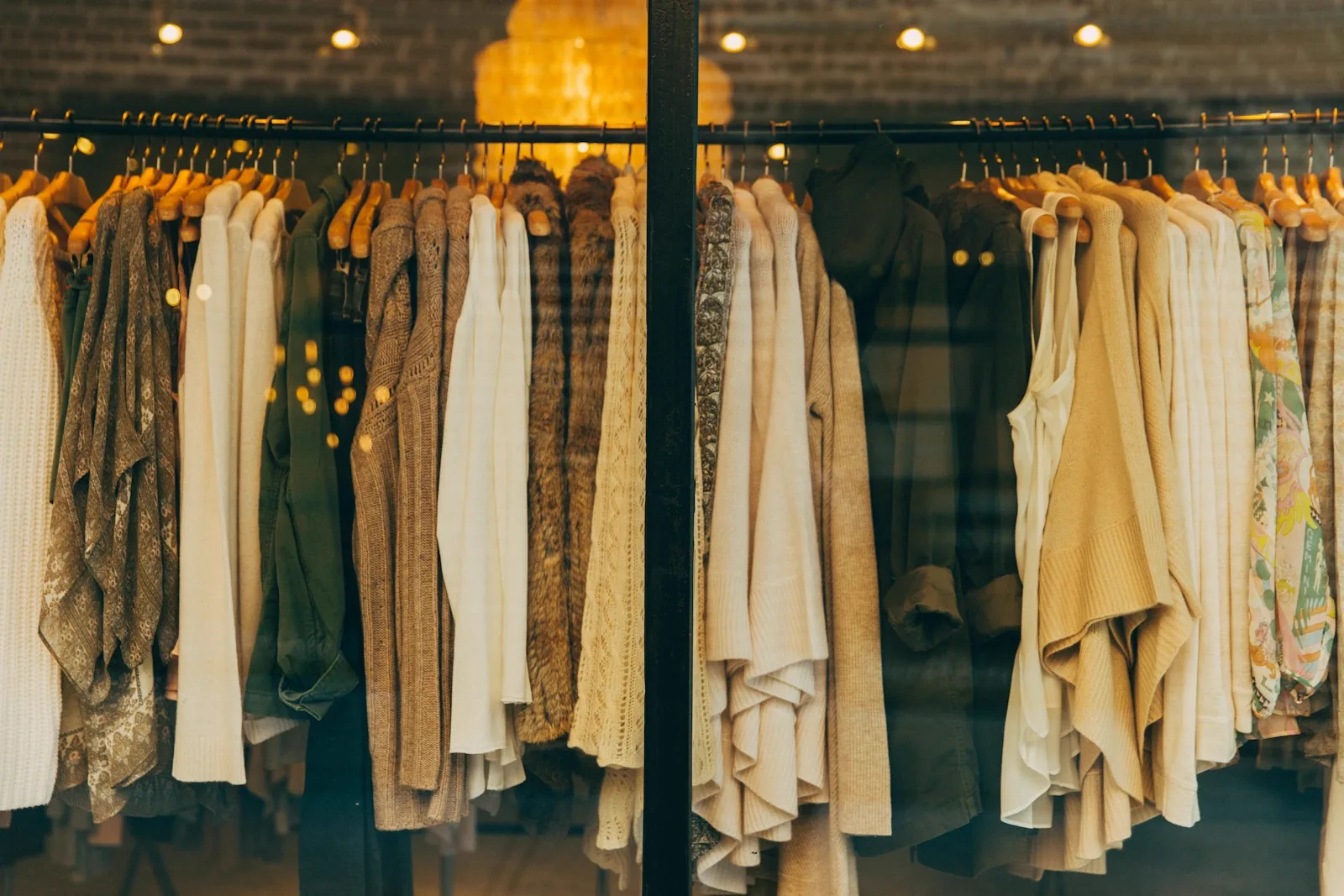 Garment rack of muted, natural-fibre clothing